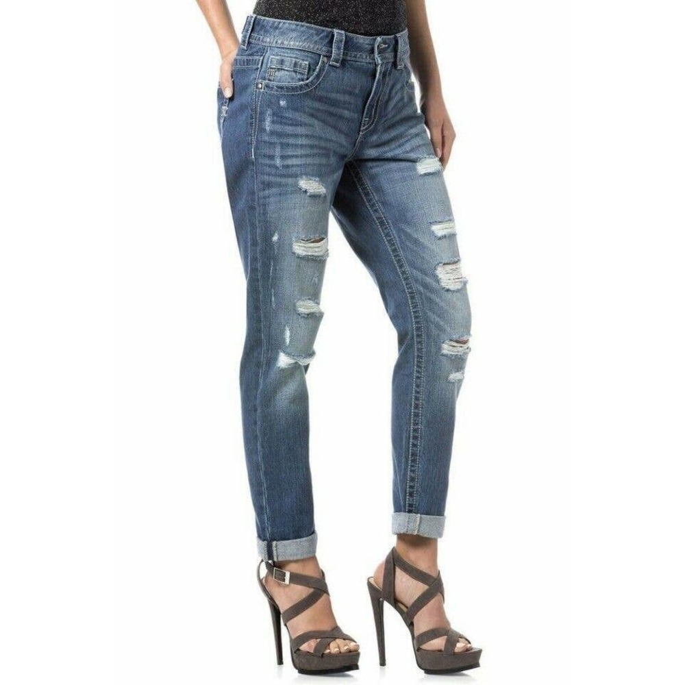 Miss Me Boyfriend Medium Wash Distressed Ankle Denim Jeans Women's Size 27 - Picture 2 of 15